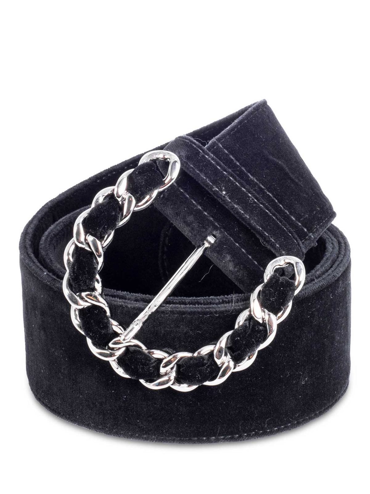Chanel Vintage Velvet Large Silver Chain Link Belt Black