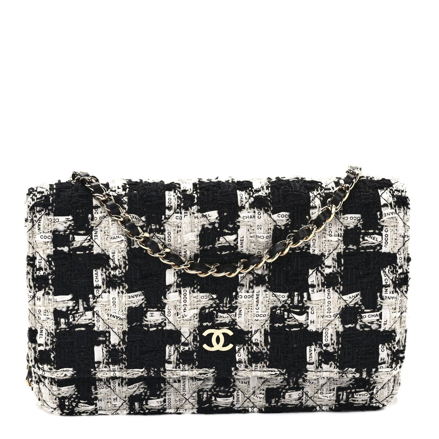 CHANEL TWEED QUILTED WALLET ON A CHAIN