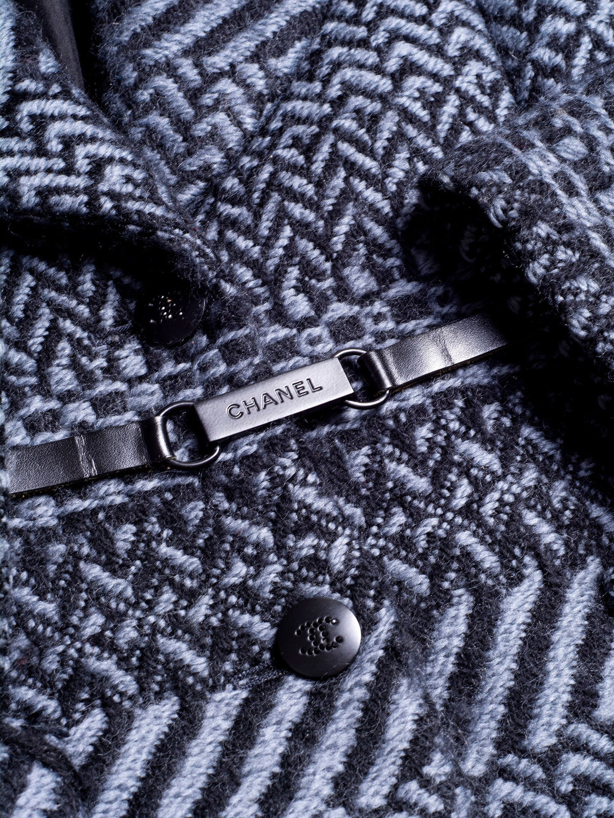 Chanel Wool CC Logo Embroidered Belted Jacket Grey Black