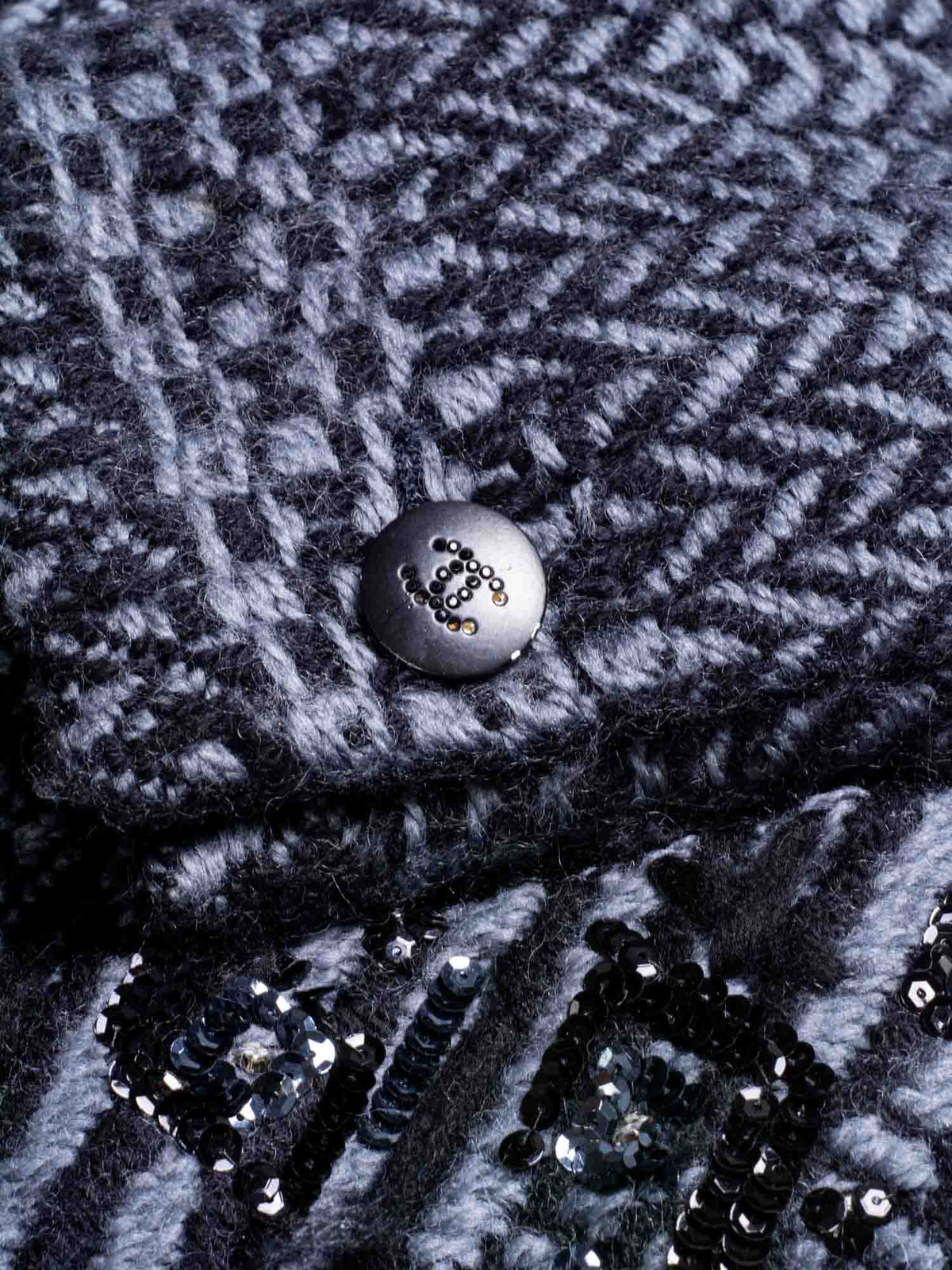 Chanel Wool CC Logo Embroidered Belted Jacket Grey Black