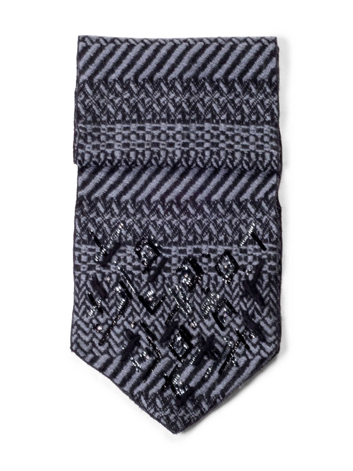 Chanel Wool Embroidered Scarf Grey Black