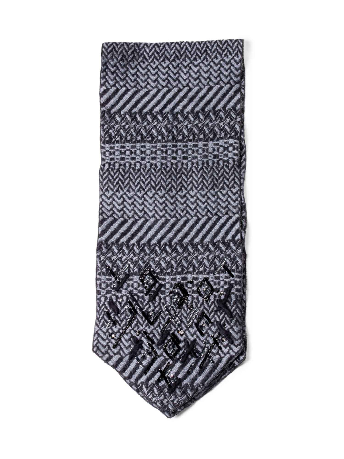 Chanel Wool Embroidered Scarf Grey Black