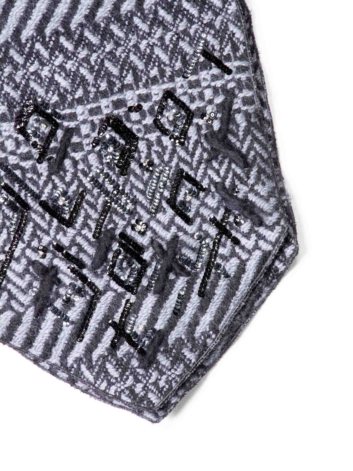 Chanel Wool Embroidered Scarf Grey Black