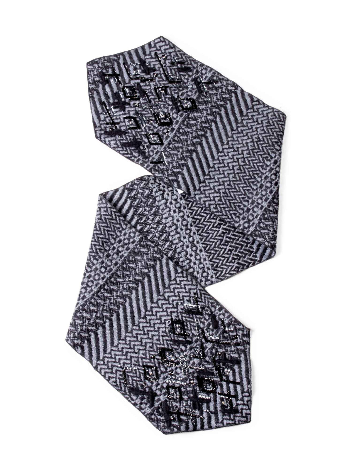 Chanel Wool Embroidered Scarf Grey Black