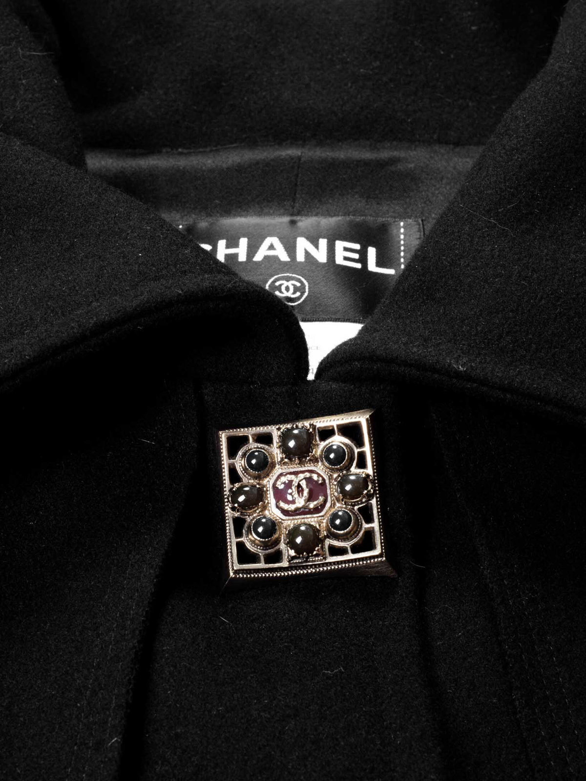 Chanel Wool Paris Byzance Gripoix Coat Black