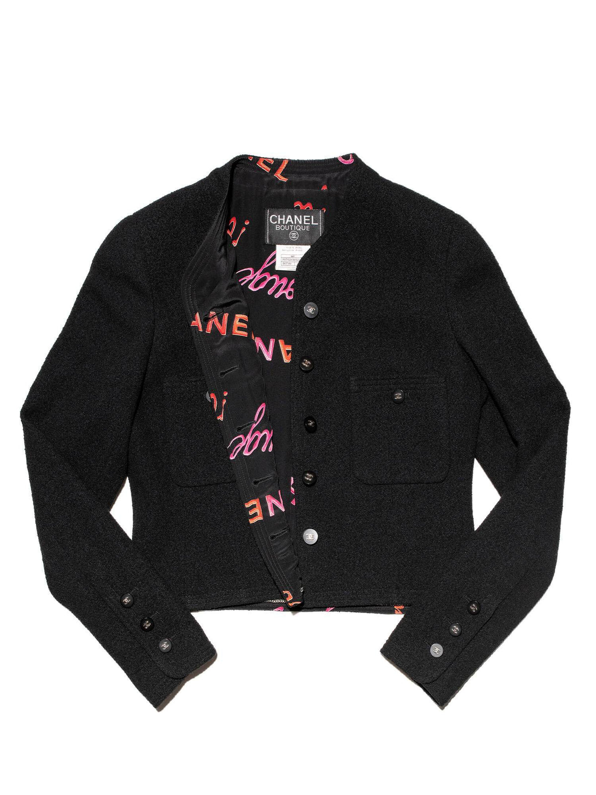 Chanel Wool Tweed Fitted Jacket Black