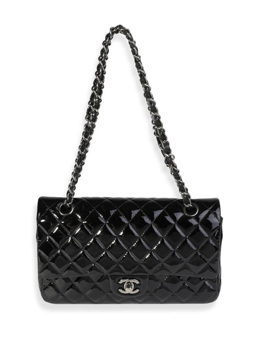 CHANEL CLASSIC QUILTED PATENT DOUBLE FLAP SHOULDER BAG
