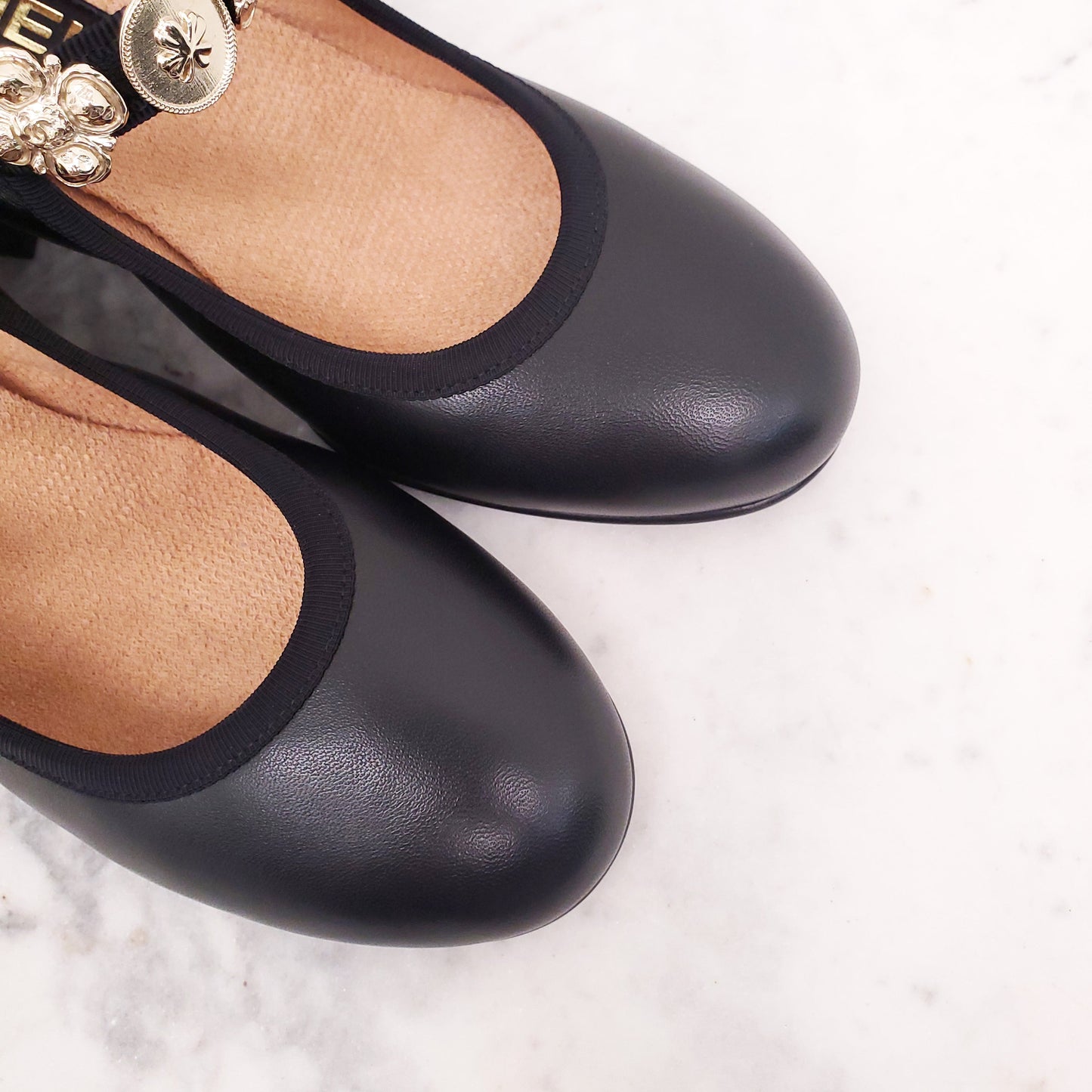 CHANEL CHARM MARY JANE BLOCK HEELS - SIZE 39