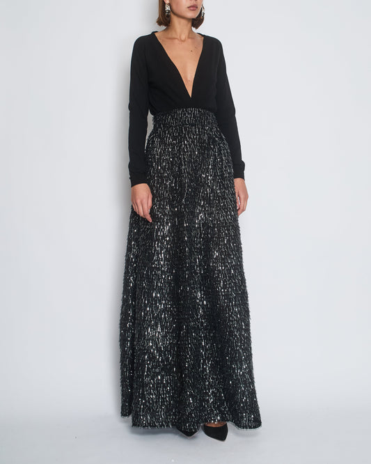 Chanel 20/S Black Mesh Appliqu√© Maxi Skirt Size FR 38 (UK 10)