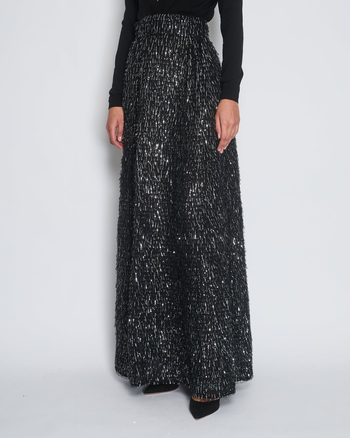 Chanel 20/S Black Mesh Appliqu√© Maxi Skirt Size FR 38 (UK 10)