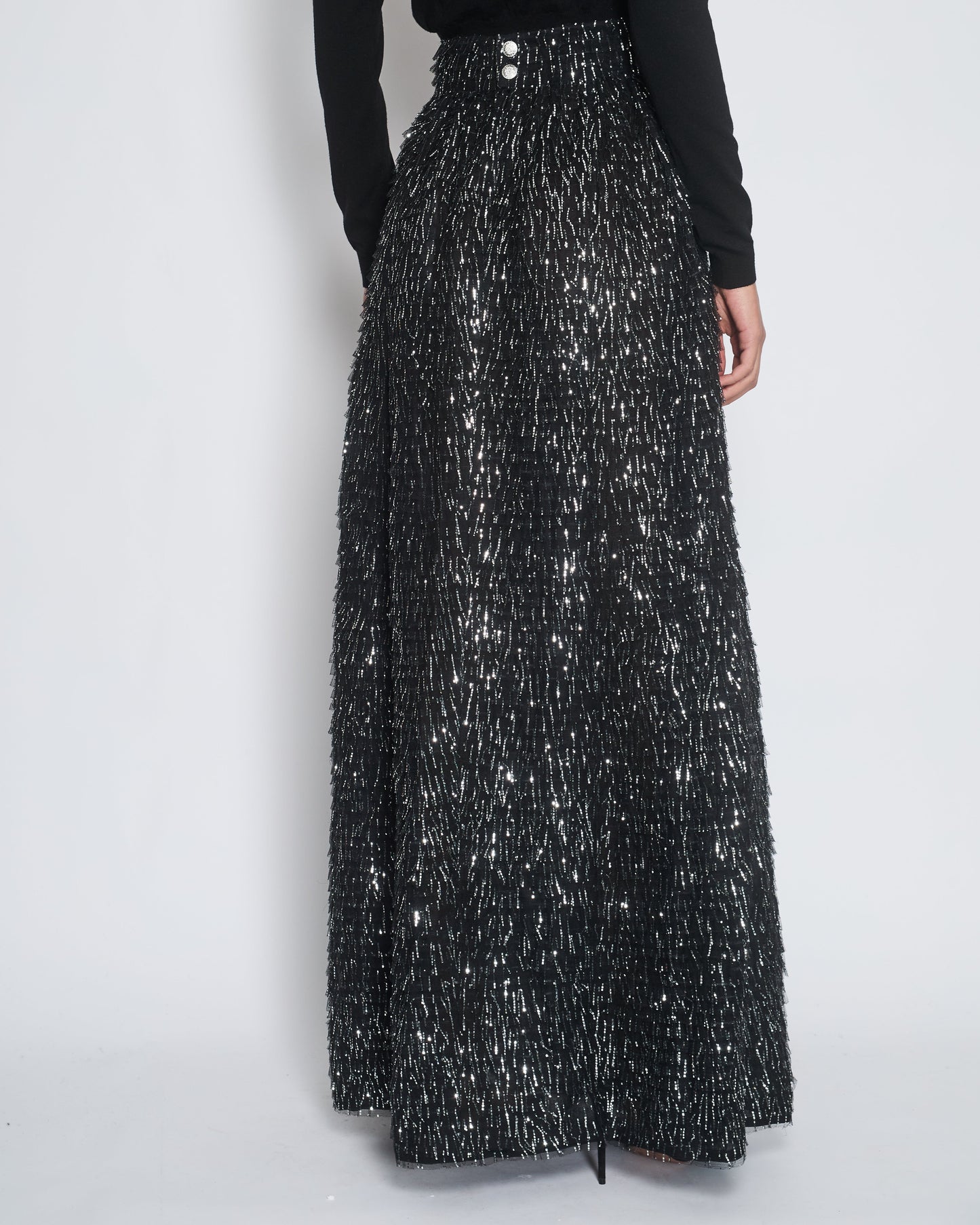 Chanel 20/S Black Mesh Appliqu√© Maxi Skirt Size FR 38 (UK 10)