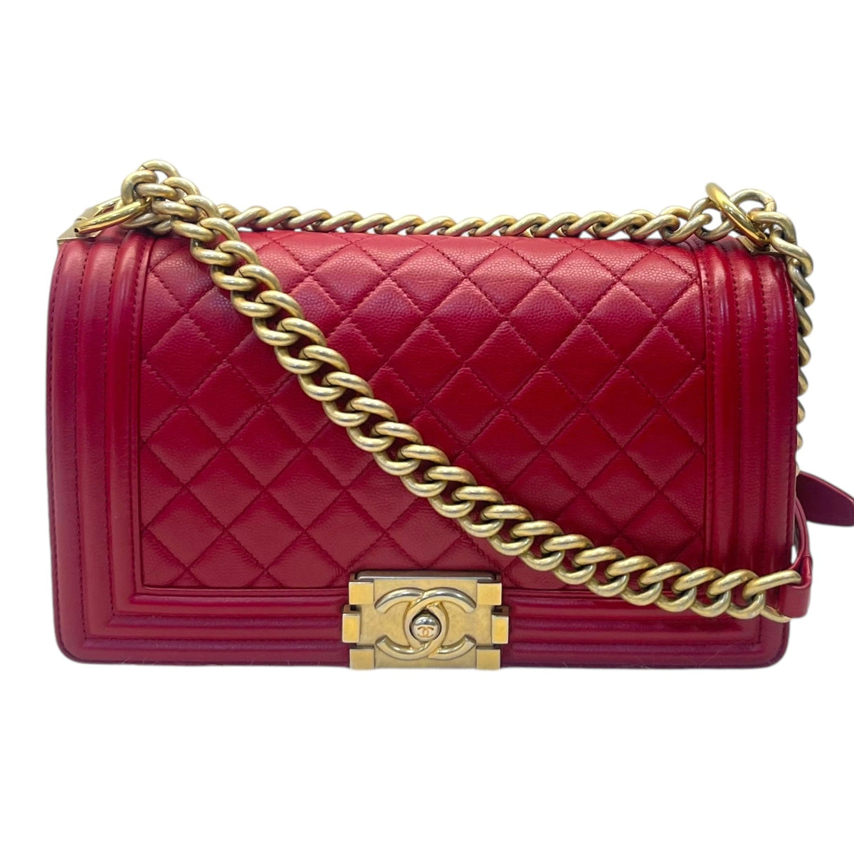 CHANEL Red Medium Lambskin Boy Flap Bag
