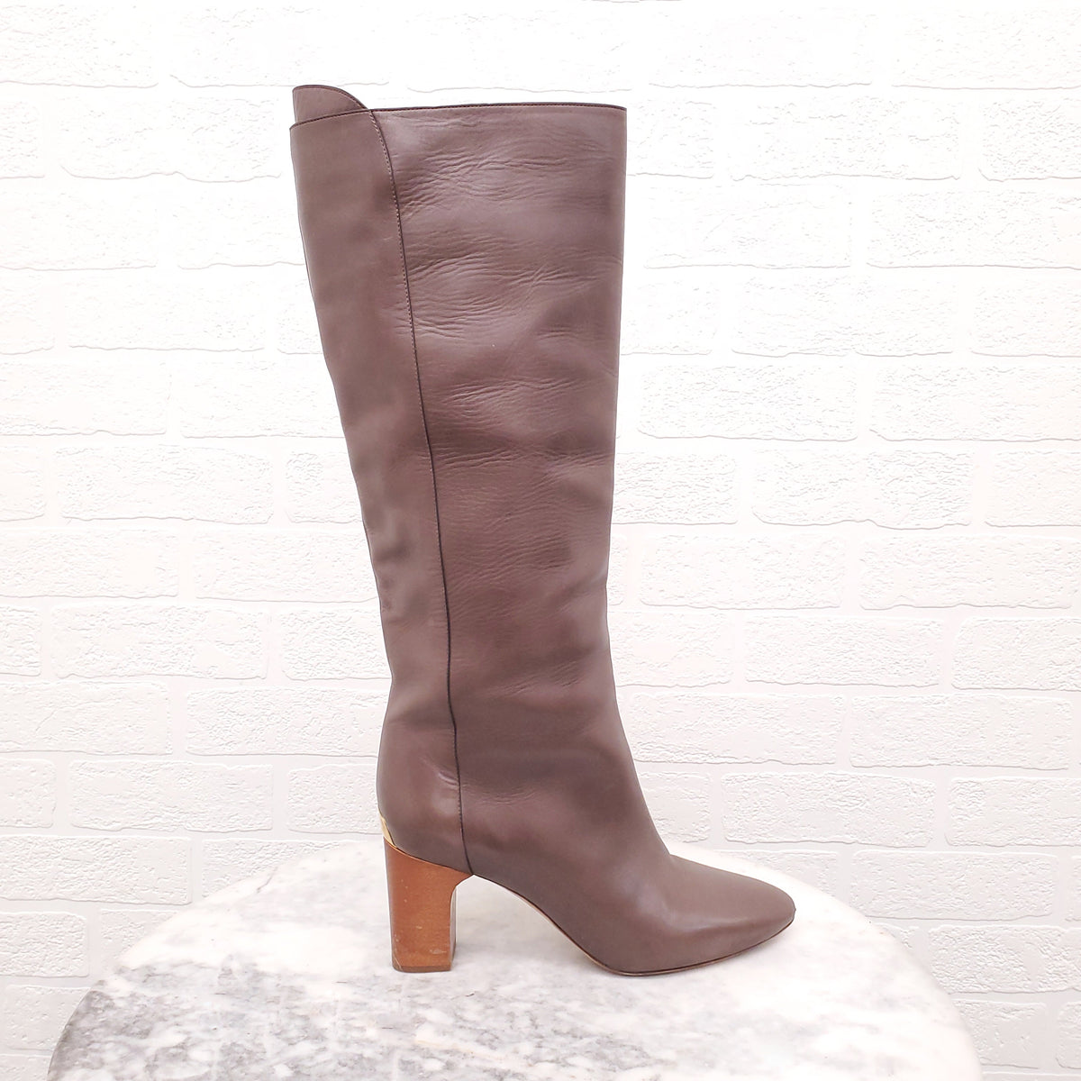 CHLOÉ BROWN LEATHER 'EVE 85MM' BOOTS - SIZE 38