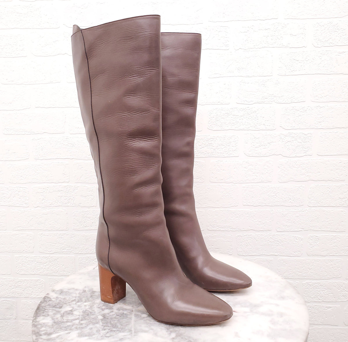 CHLOÉ BROWN LEATHER 'EVE 85MM' BOOTS - SIZE 38