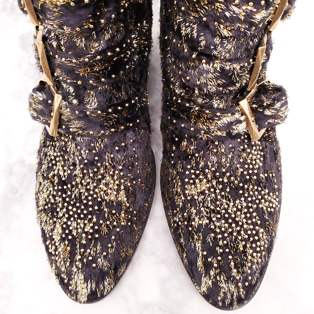 CHLOE METALLIC SUZANNE BOOTIES - SIZE 36.5