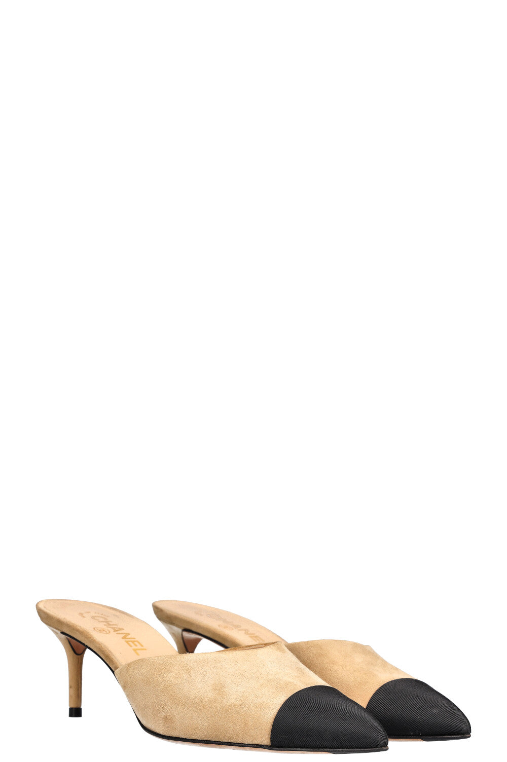 CHANEL Mules Suede Beige Black