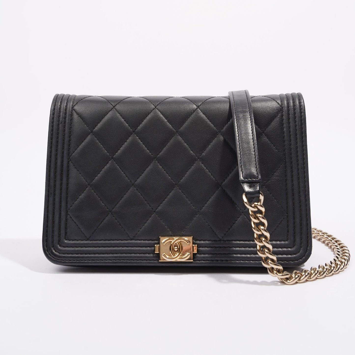 Chanel Boy Wallet On Chain Black Lambskin Leather One Size