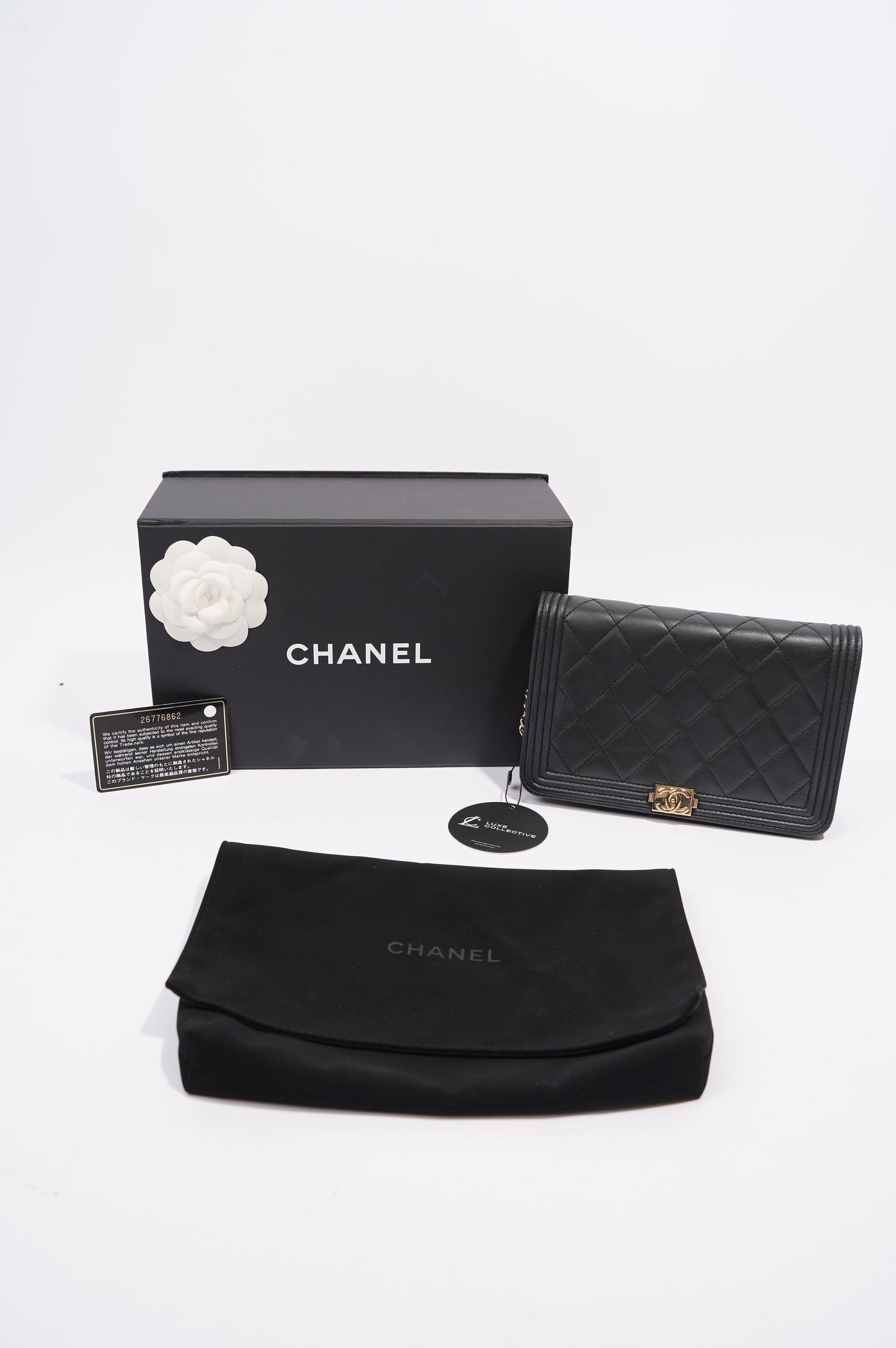 Chanel Boy Wallet On Chain Black Lambskin Leather One Size