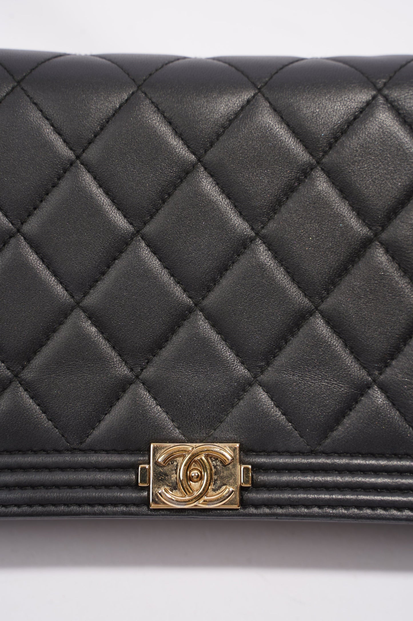 Chanel Boy Wallet On Chain Black Lambskin Leather One Size