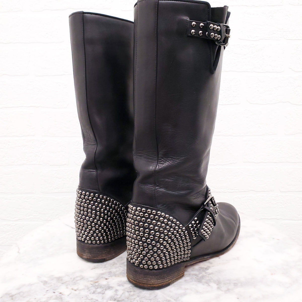 CHRISITIAN LOUBOUTIN MOTO STUD FLAT BOOTS - SIZE 38