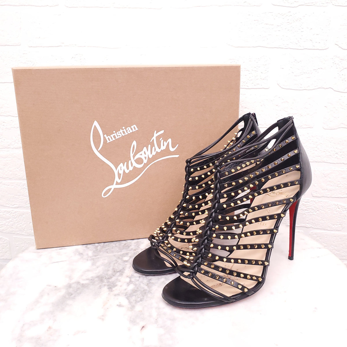 CHRISTIAN LOUBOUTIN BLACK MILLACLOU 100 SPIKE HEELS - SIZE 40