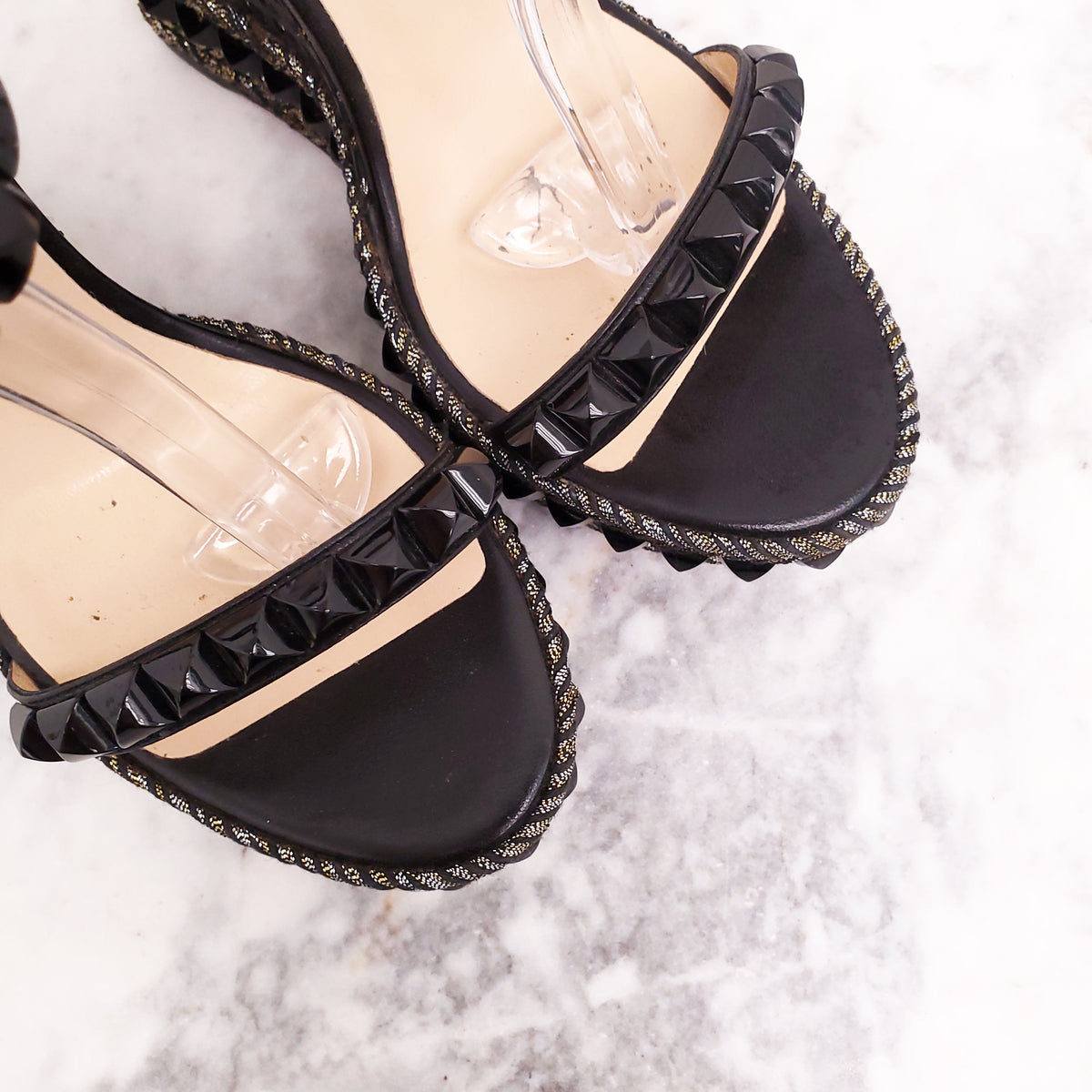 CHRISTIAN LOUBOUTIN BLACK ROCKSTUD HEELS - SIZE 39