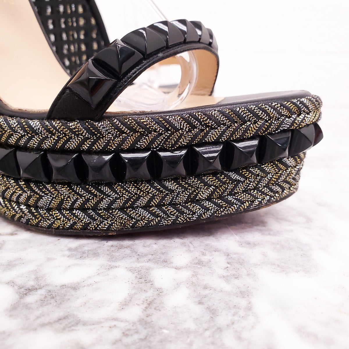CHRISTIAN LOUBOUTIN BLACK ROCKSTUD HEELS - SIZE 39