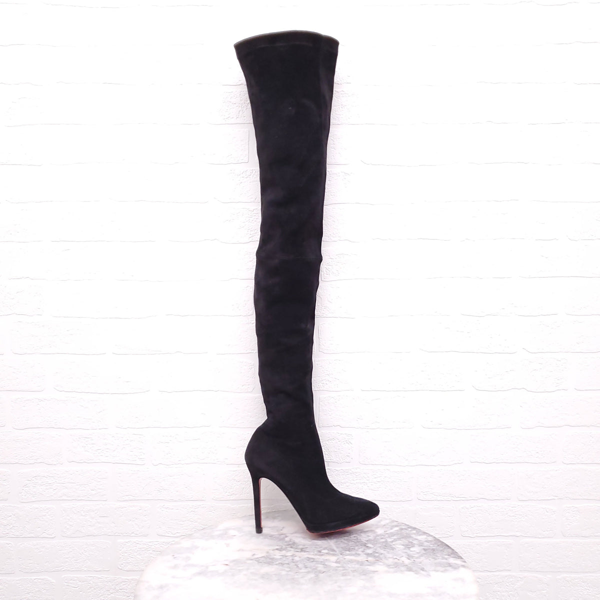 CHRISTIAN LOUBOUTIN BLACK SUEDE KNEE HIGH BOOTS - SIZE 35.5