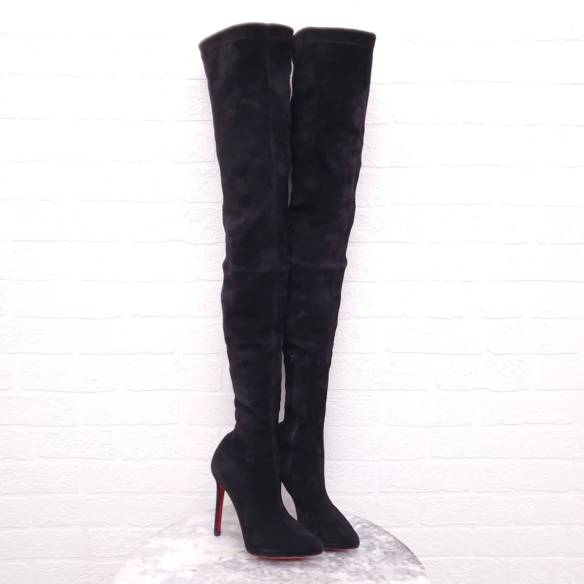 CHRISTIAN LOUBOUTIN BLACK SUEDE KNEE HIGH BOOTS - SIZE 35.5