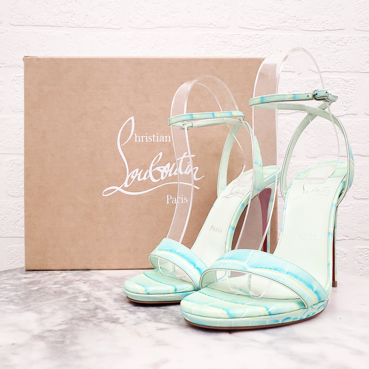 CHRISTIAN LOUBOUTIN GREEN CROC HEELS - SIZE 38