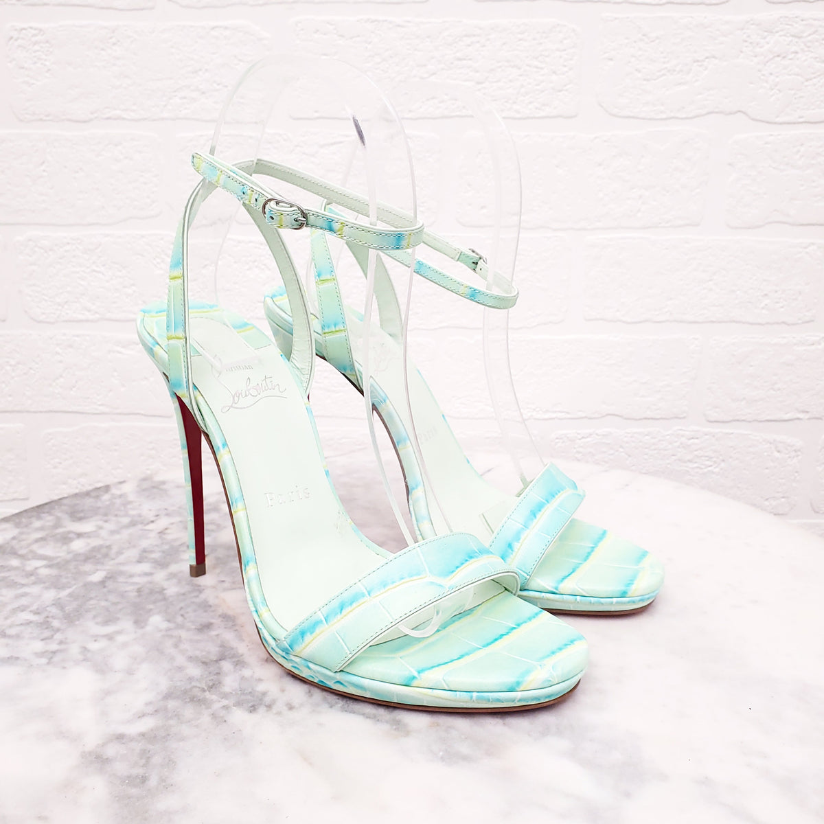 CHRISTIAN LOUBOUTIN GREEN CROC HEELS - SIZE 38