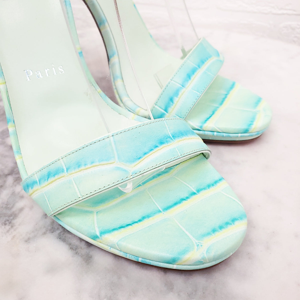 CHRISTIAN LOUBOUTIN GREEN CROC HEELS - SIZE 38
