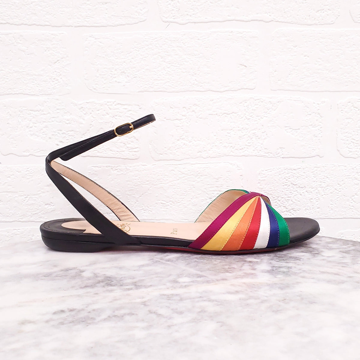 CHRISTIAN LOUBOUTIN RAINBOW FLAT SANDALS - SIZE 38