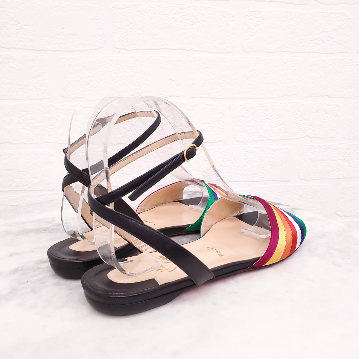 CHRISTIAN LOUBOUTIN RAINBOW FLAT SANDALS - SIZE 38