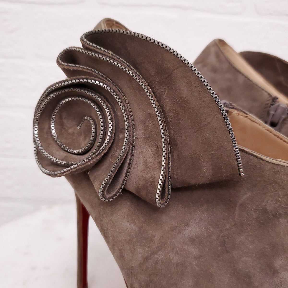 CHRISTIAN LOUBOUTIN SUEDE BOOTS WITH FLORAL METALLIC DETAIL - SIZE 38