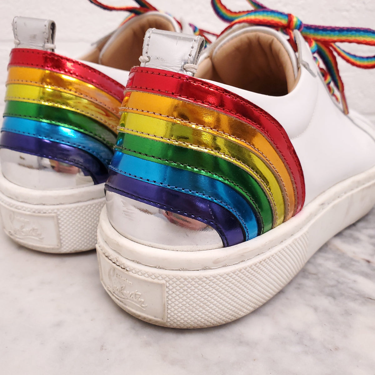CHRISTIAN LOUBOUTIN WHITE RAINBOW SNEAKERS - SIZE 37.5