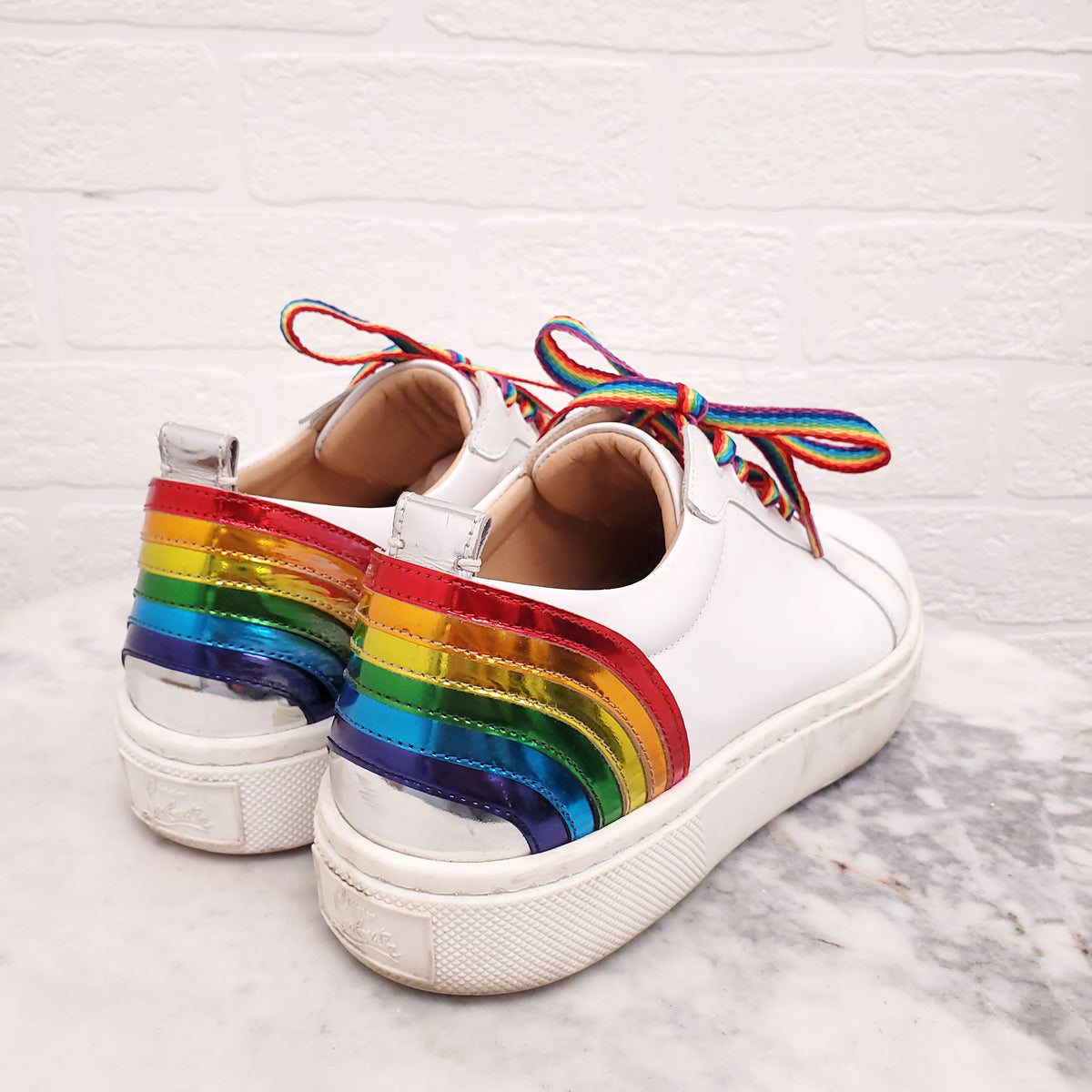 CHRISTIAN LOUBOUTIN WHITE RAINBOW SNEAKERS - SIZE 37.5