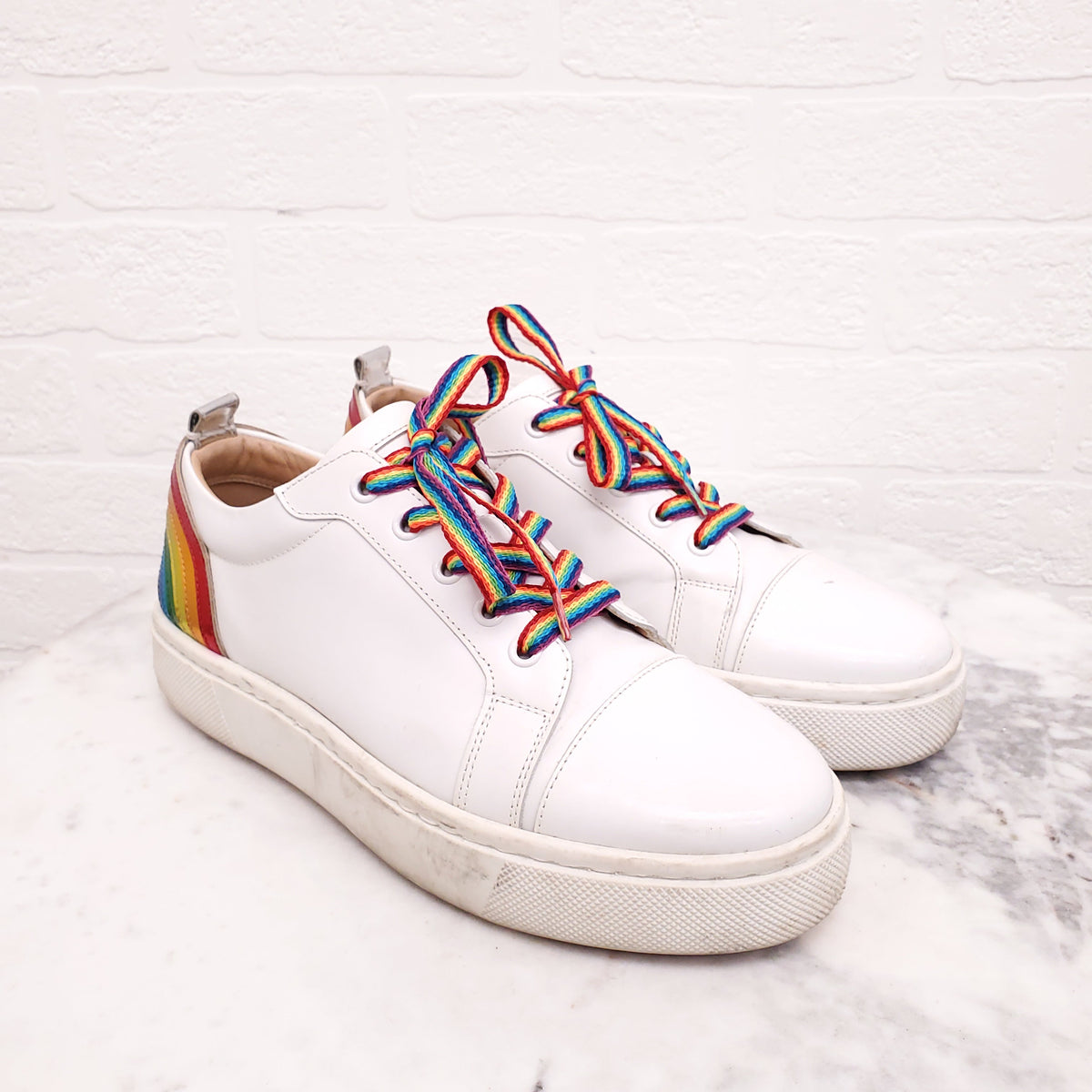 CHRISTIAN LOUBOUTIN WHITE RAINBOW SNEAKERS - SIZE 37.5
