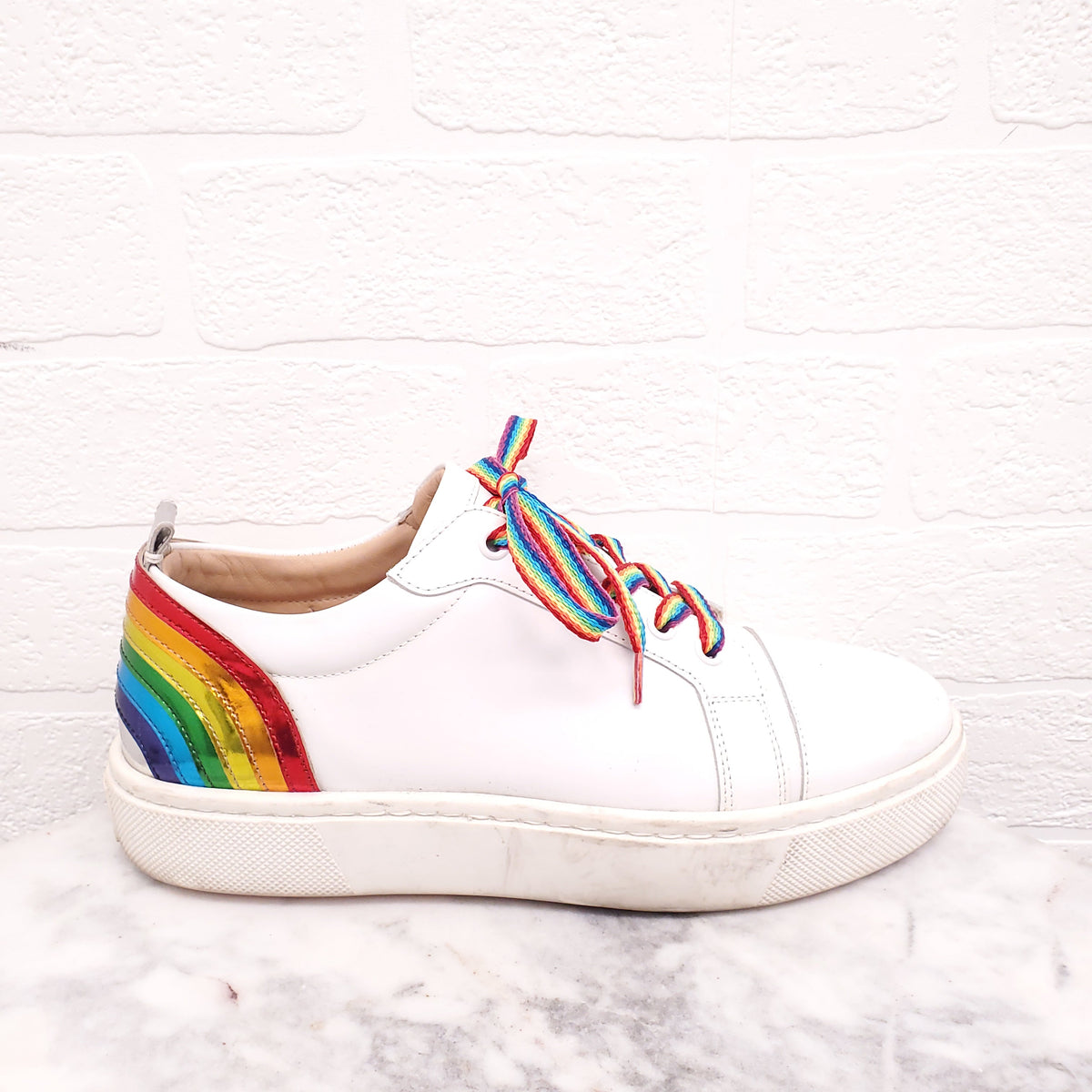 CHRISTIAN LOUBOUTIN WHITE RAINBOW SNEAKERS - SIZE 37.5