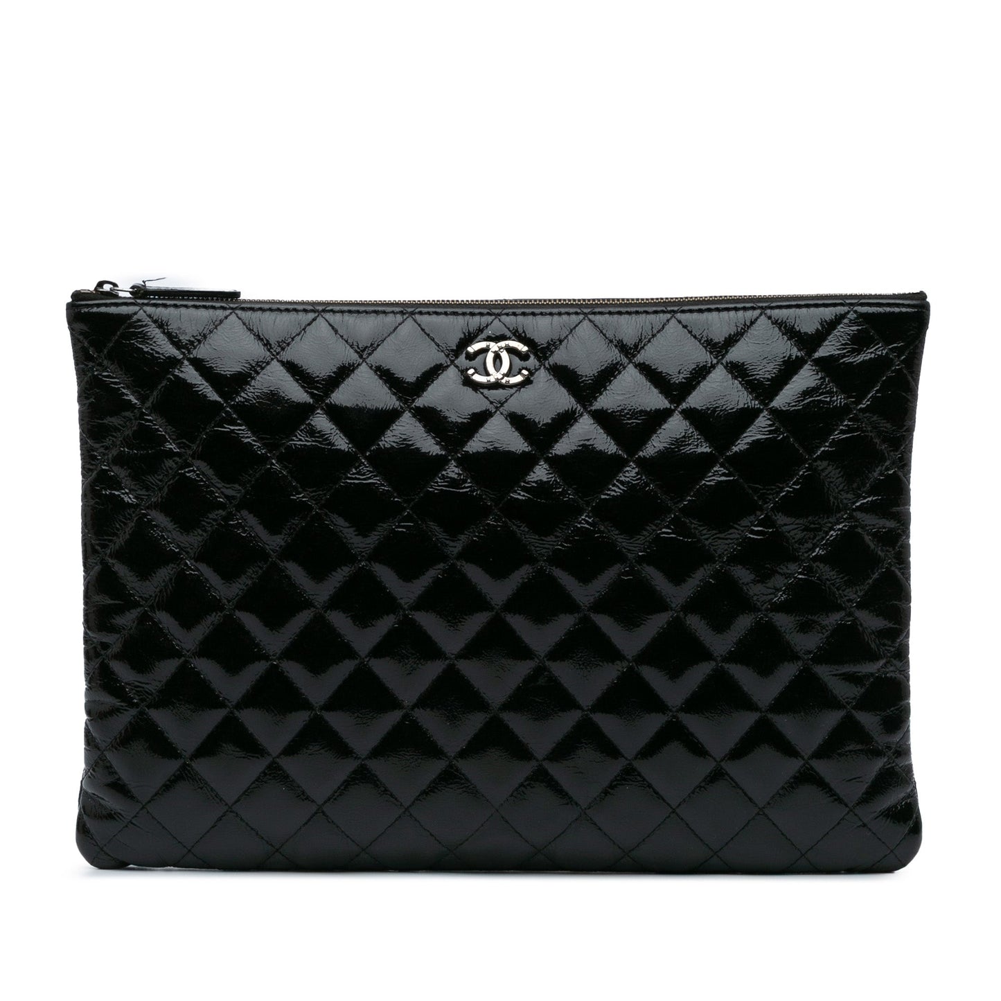 Black Chanel Large Crinkled Patent O Case Clutch