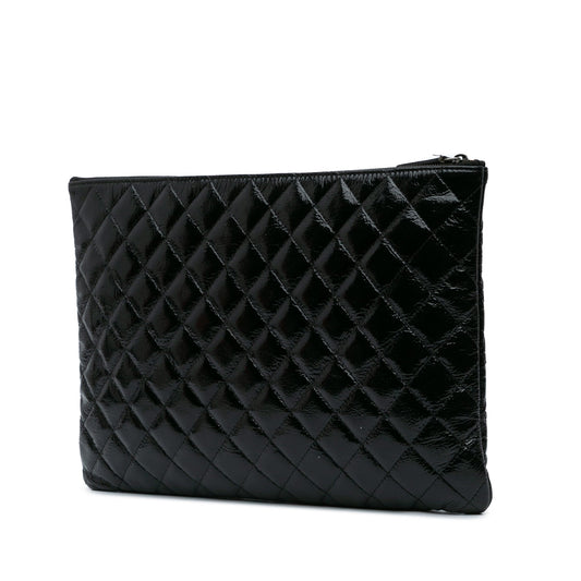 Black Chanel Large Crinkled Patent O Case Clutch