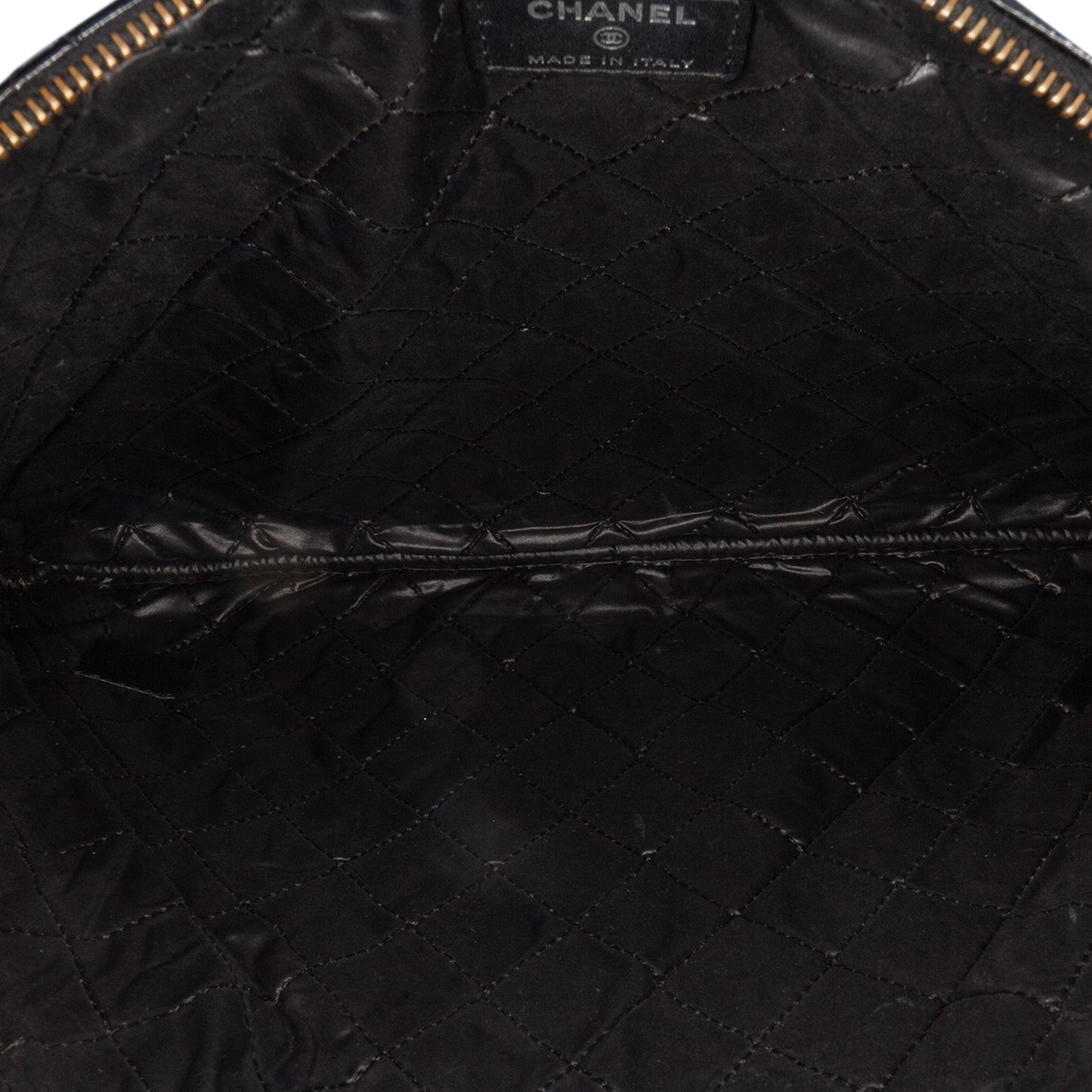 Black Chanel Large Crinkled Patent O Case Clutch