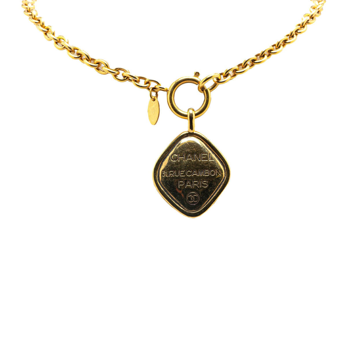 Gold Chanel Gold Plated 31 Rue Cambon Pendant Necklace