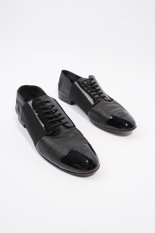 Chanel Patent Toe Cap Lace Up Shoes Black Leather EU 41.5 UK 8.5