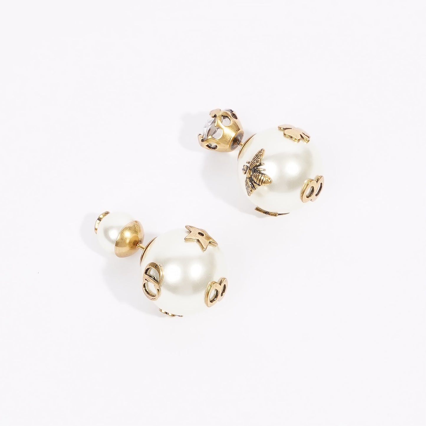 Christian Dior Pearl Stud Earrings Gold Base Metal
