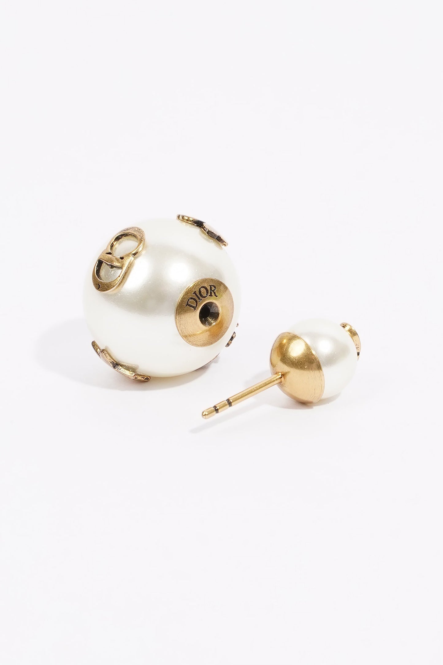 Christian Dior Pearl Stud Earrings Gold Base Metal