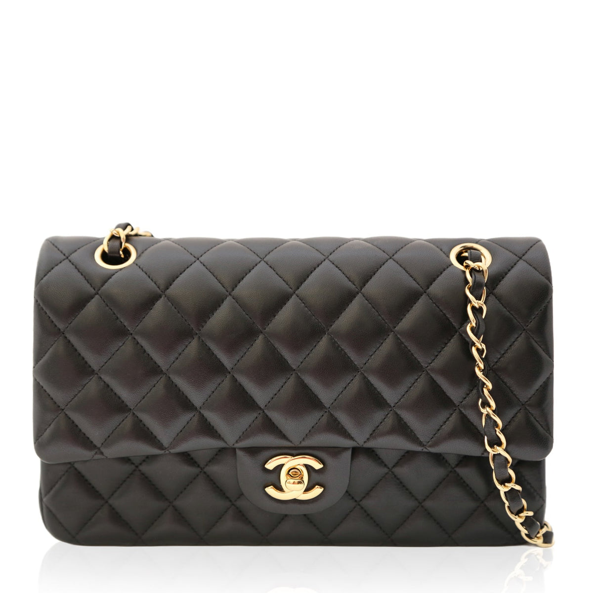 Medium Classic Lambskin Flap Bag GHW