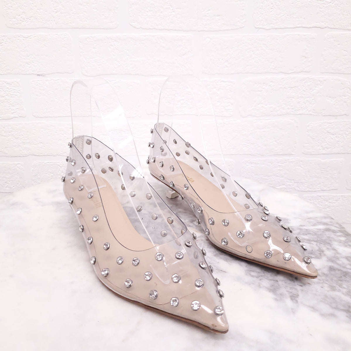 CULT GAIA PVC KITTEN HEELS WITH RHINESTONES - SIZE 37