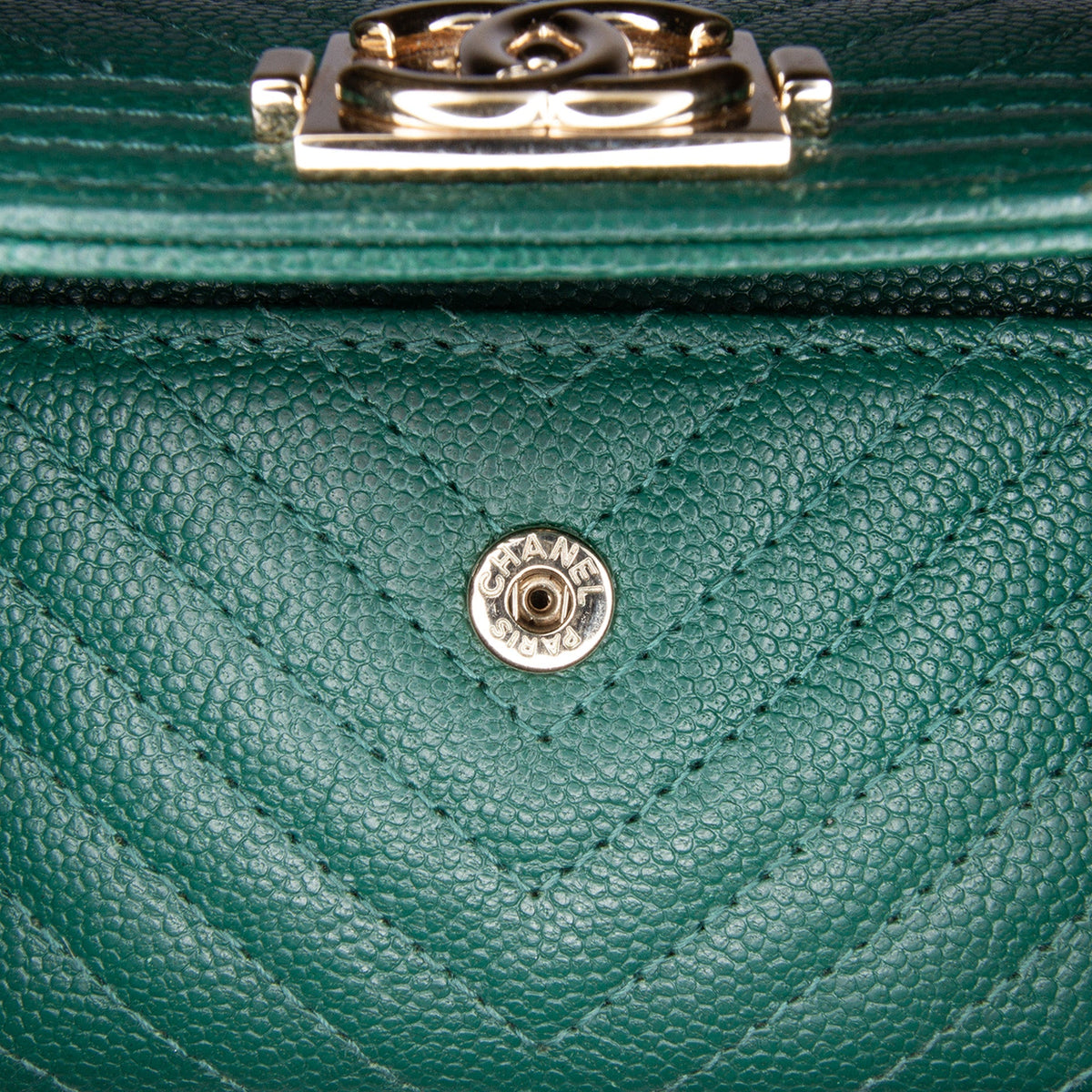Green Chanel Chevron Caviar Boy Card Holder