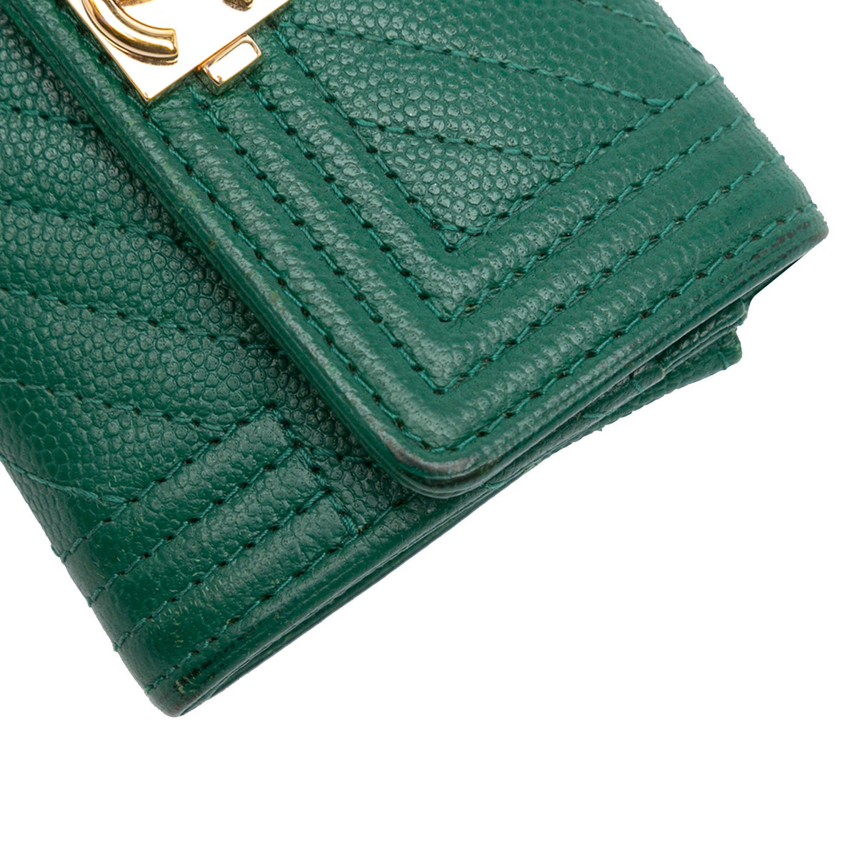 Green Chanel Chevron Caviar Boy Card Holder